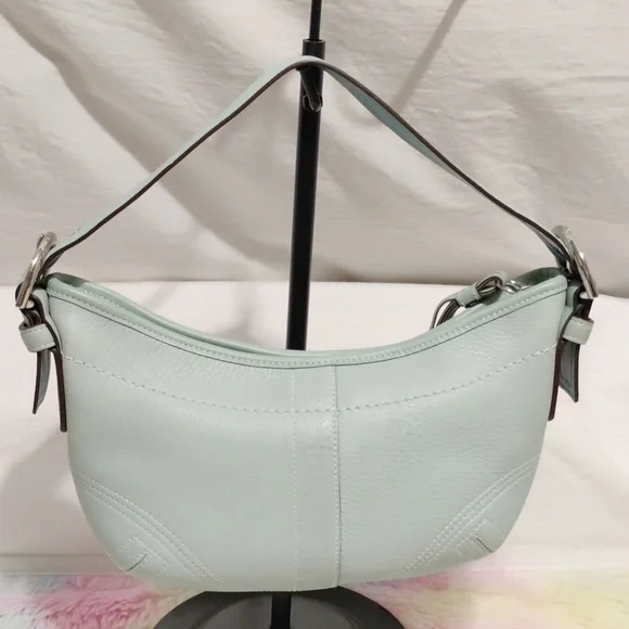 Authentic Coach Y2K Small Blue Pebbled Leather Shoulder Bag - Picture 3 of 16